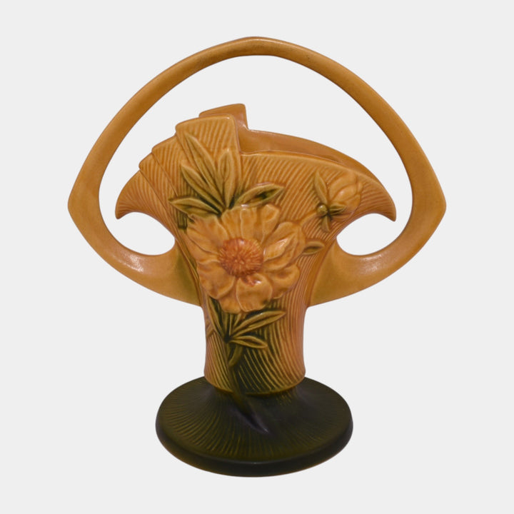 Roseville Peony Yellow 1942 Mid Century Modern Pottery Ceramic Basket 378-10