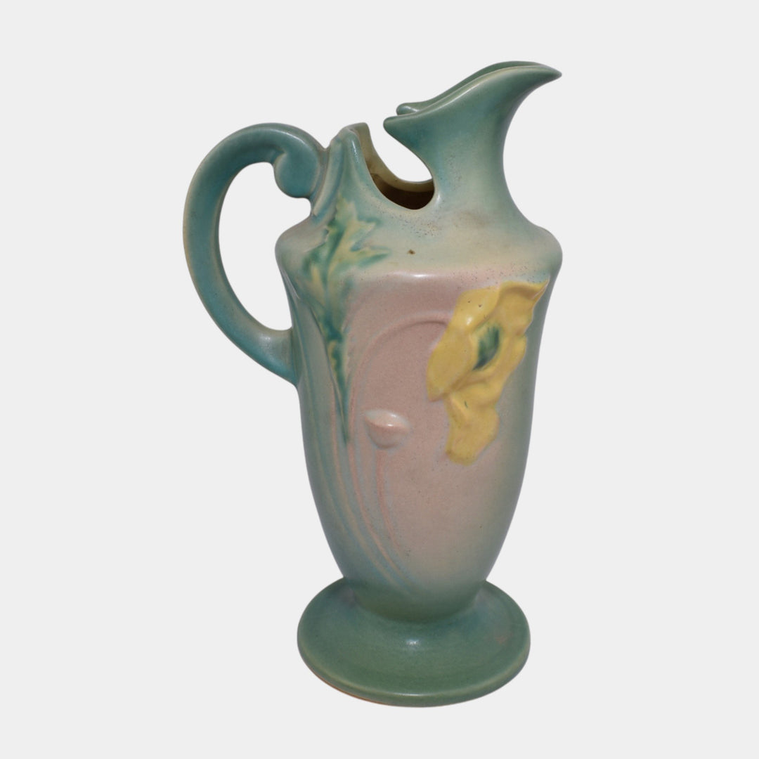 Roseville Poppy Green 1938 Vintage Art Deco Pottery Ceramic Ewer 876-10