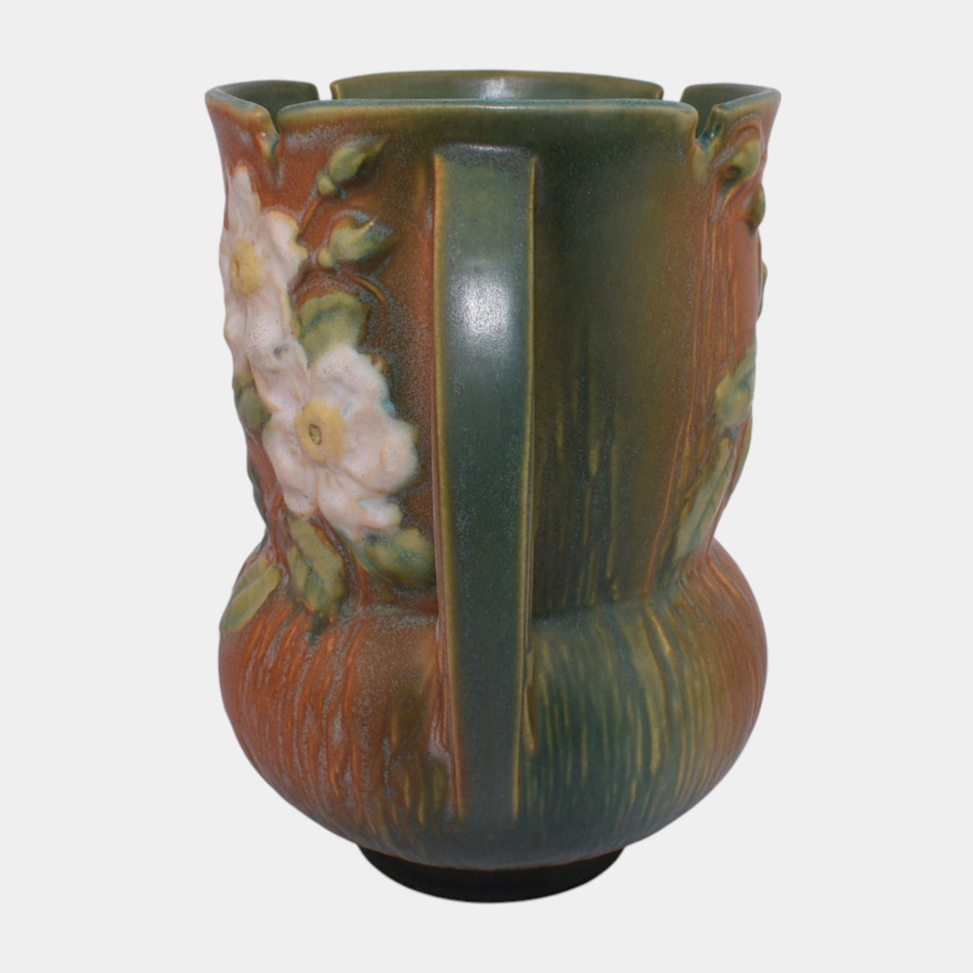Roseville White Rose Brown 1940 Mid Century Modern Pottery Ceramic Vase 985-8