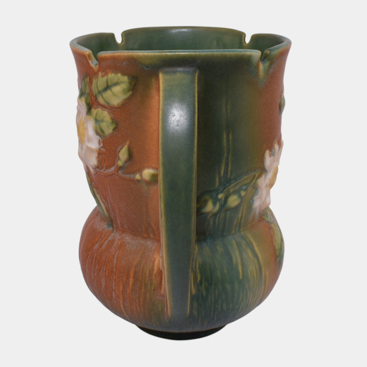 Roseville White Rose Brown 1940 Mid Century Modern Pottery Ceramic Vase 985-8
