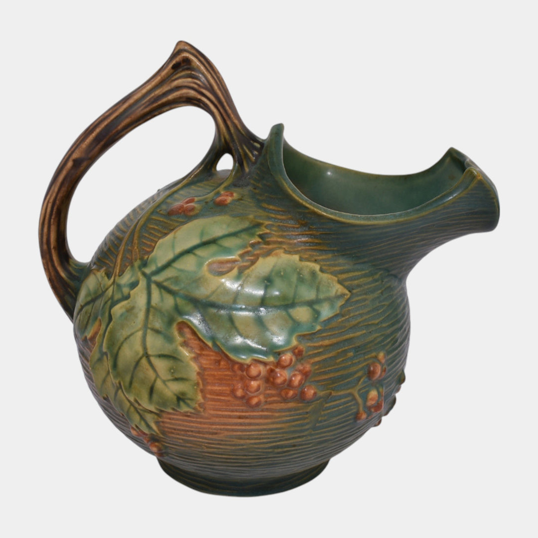 Roseville Bushberry Green 1941 Mid Century Modern Pottery Ice Lip Pitcher 1325