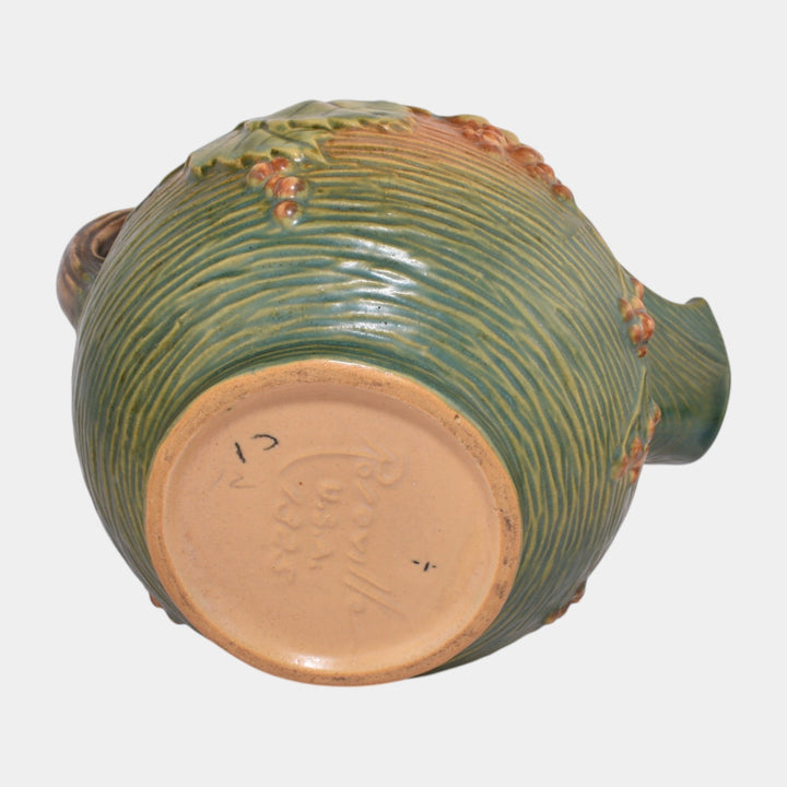 Roseville Bushberry Green 1941 Mid Century Modern Pottery Ice Lip Pitcher 1325