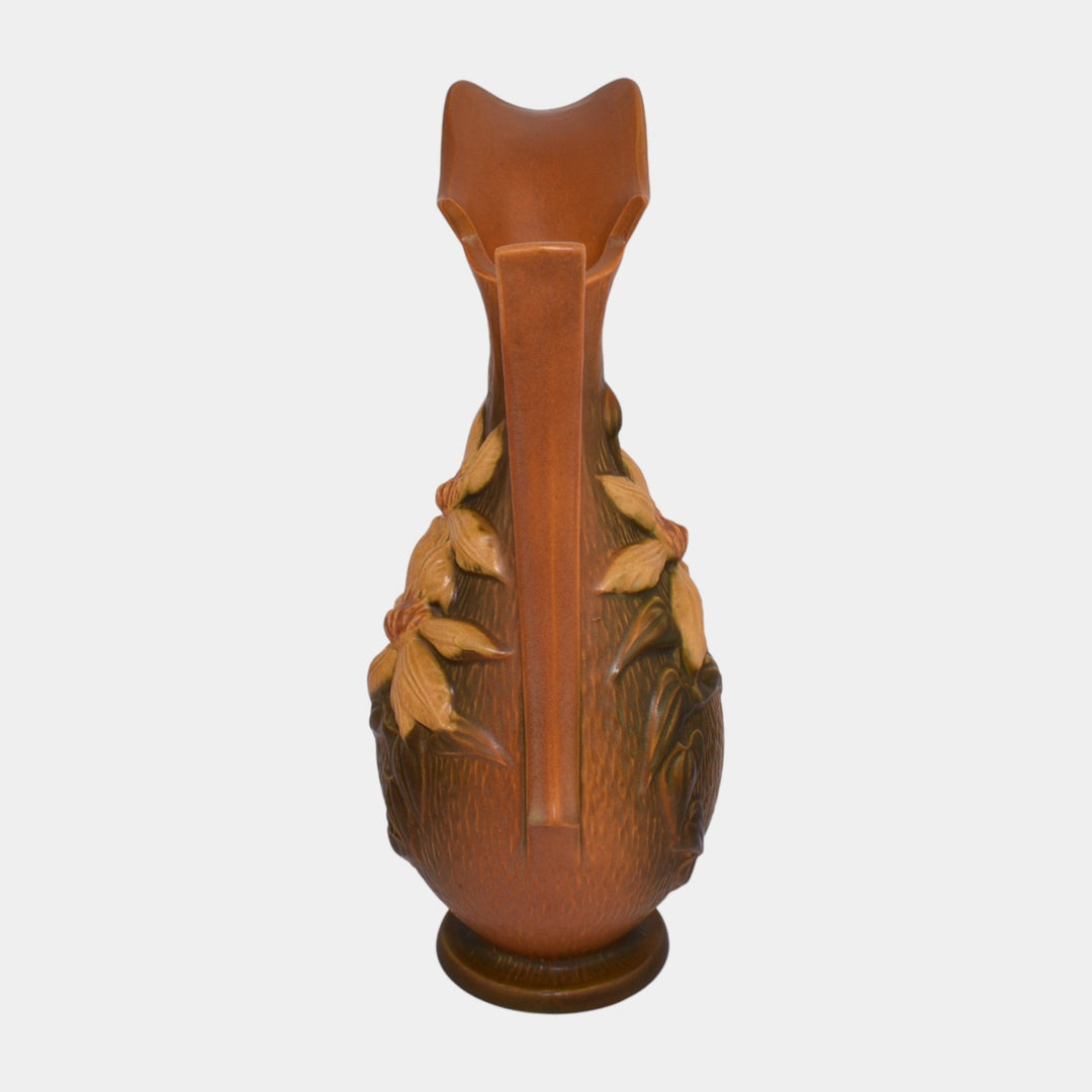 Roseville Clematis Brown 1944 Vintage Art Pottery Ceramic Pitcher Ewer 18-15
