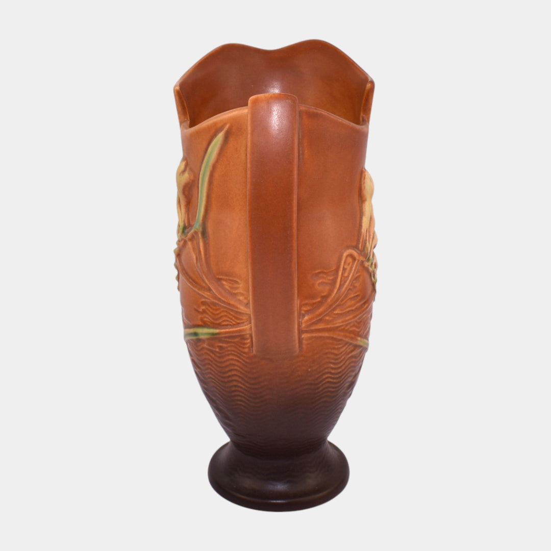 Roseville Freesia Brown 1945 Mid Century Modern Art Pottery Ceramic Ewer 20-10