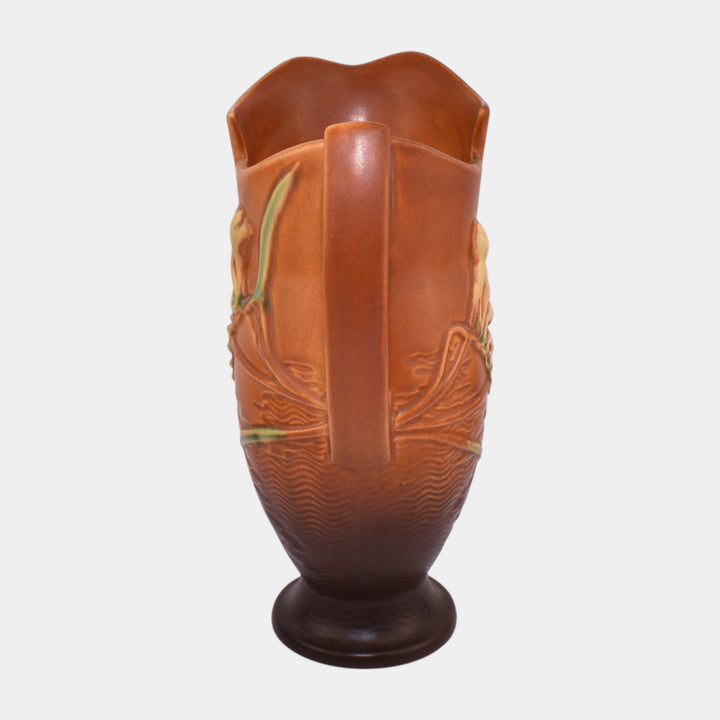 Roseville Freesia Brown 1945 Mid Century Modern Art Pottery Ceramic Ewer 20-10