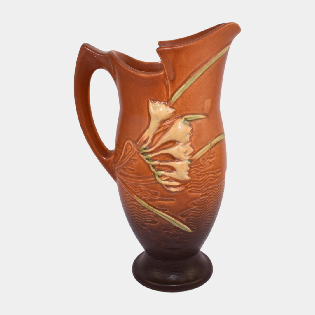 Roseville Freesia Brown 1945 Mid Century Modern Art Pottery Ceramic Ewer 20-10