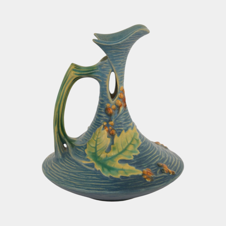 Roseville Bushberry Blue 1941 Mid Century Modern Art Pottery Ceramic Ewer 1-6