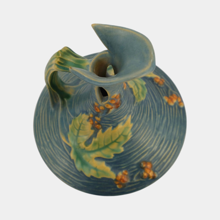 Roseville Bushberry Blue 1941 Mid Century Modern Art Pottery Ceramic Ewer 1-6