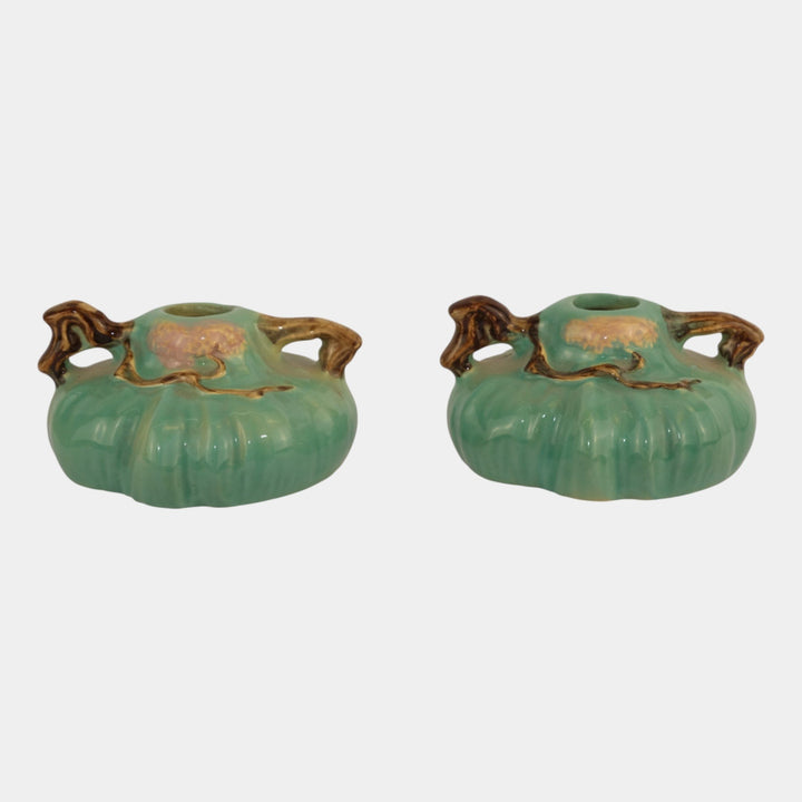 Roseville Ming Tree Green 1949 Mid Century Modern Art Pottery Candle Holders 551