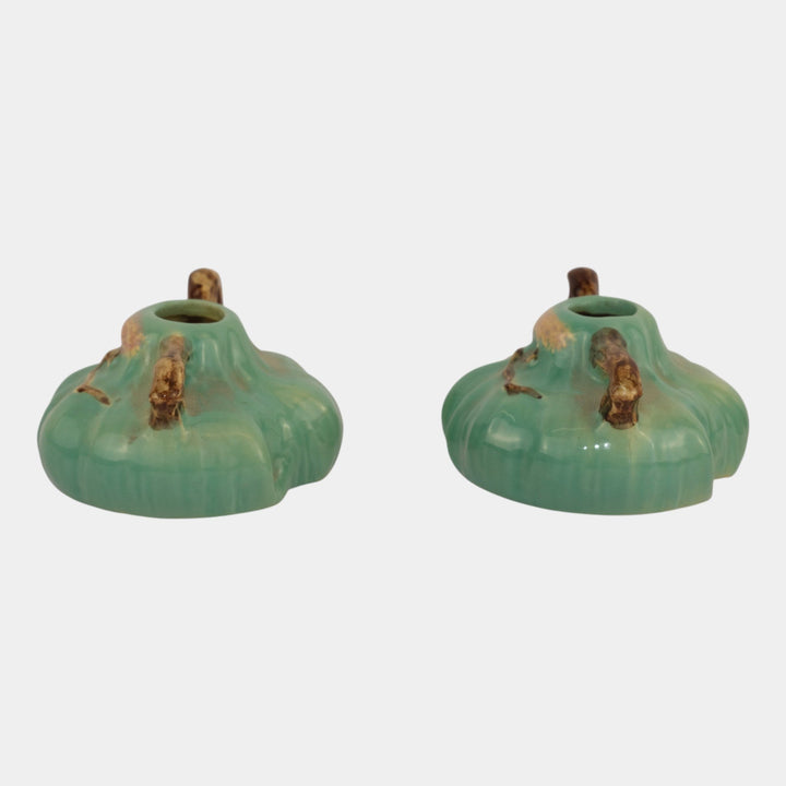 Roseville Ming Tree Green 1949 Mid Century Modern Art Pottery Candle Holders 551