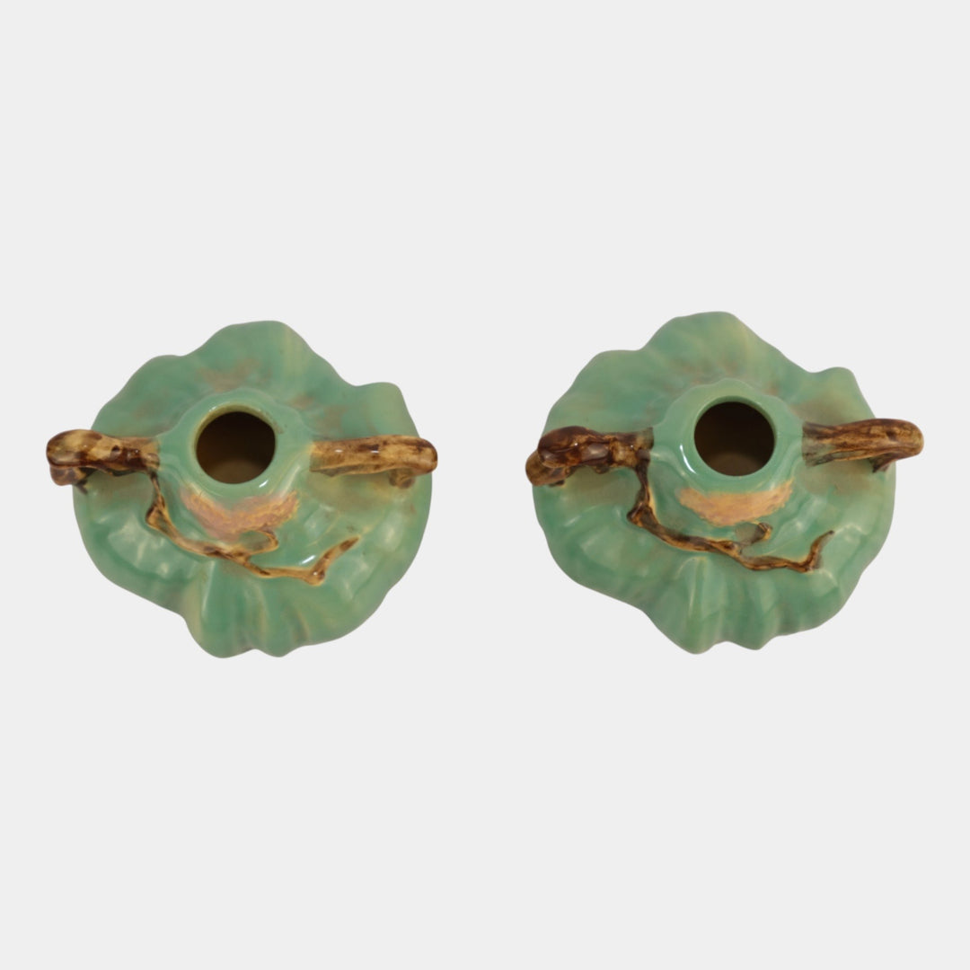 Roseville Ming Tree Green 1949 Mid Century Modern Art Pottery Candle Holders 551