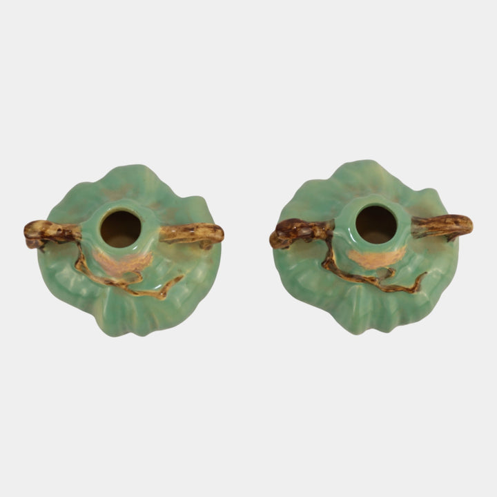 Roseville Ming Tree Green 1949 Mid Century Modern Art Pottery Candle Holders 551