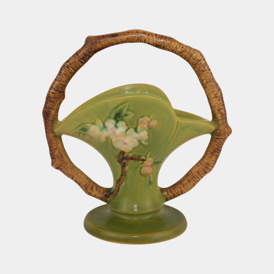 Roseville Apple Blossom Green 1949 Vintage Art Pottery Ceramic Basket 309-8