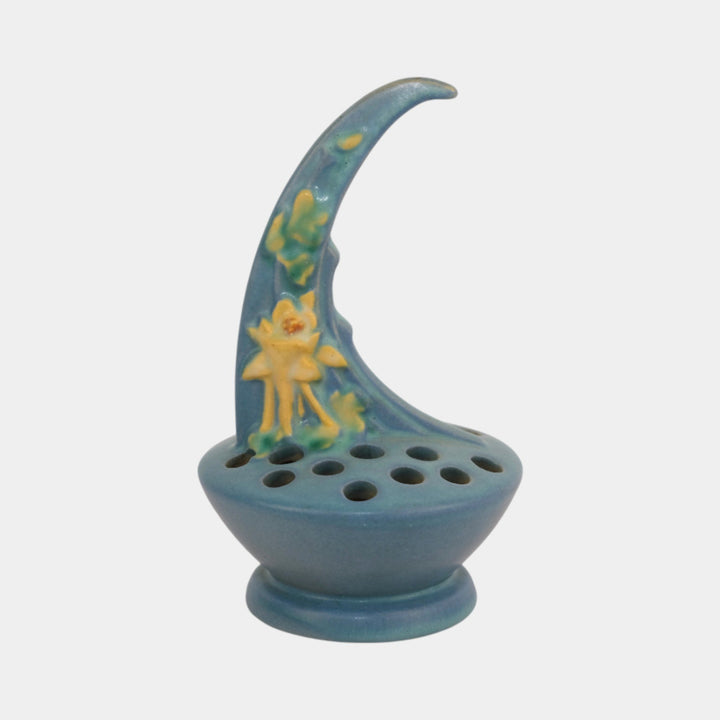Roseville Columbine Blue 1941 Vintage Mid Century Modern Ceramic Flower Frog 42