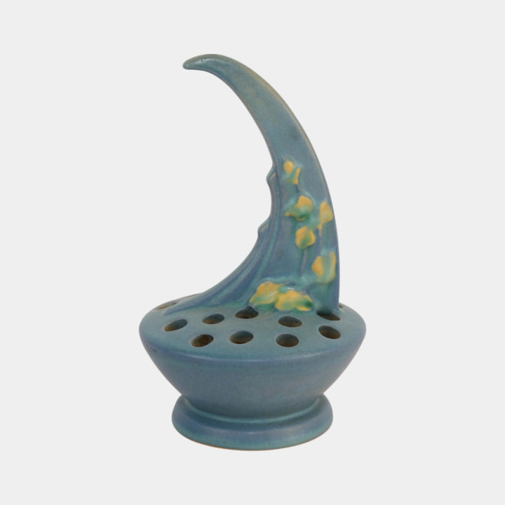 Roseville Columbine Blue 1941 Vintage Mid Century Modern Ceramic Flower Frog 42