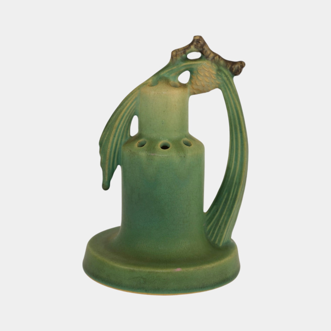 Roseville Pine Cone Green 1936 Vintage Art Pottery Ceramic Flower Frog 21-5