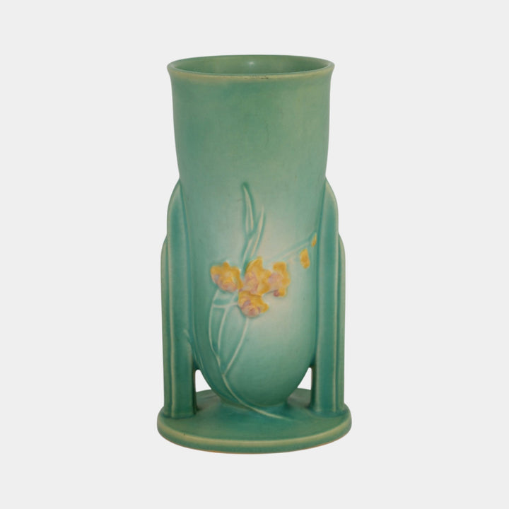 Roseville Ixia Green 1937 Vintage Art Deco Pottery Buttressed Ceramic Vase 856-8