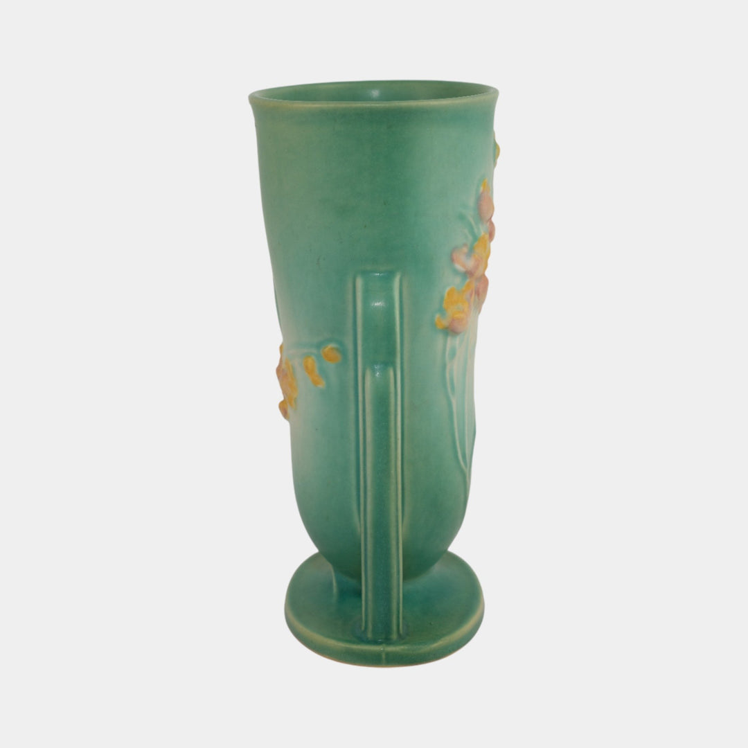 Roseville Ixia Green 1937 Vintage Art Deco Pottery Buttressed Ceramic Vase 856-8