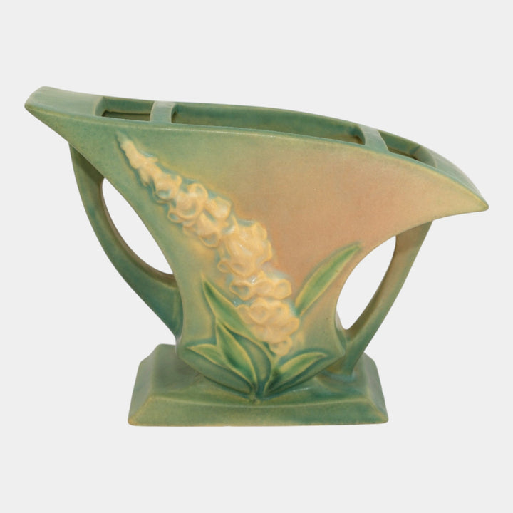 Roseville Foxglove Green 1942 Mid Century Modern Pottery Cornucopia Vase 165-5