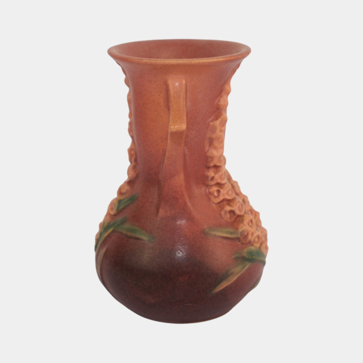Roseville Foxglove Pink 1942 Vintage Art Deco Pottery Double Handle Vase 43-6