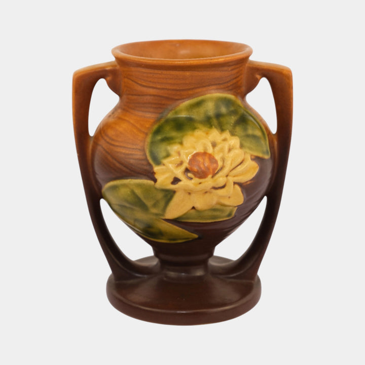 Roseville Water Lily Brown 1943 Vintage Mid Century Modern Pottery Vase 174-6