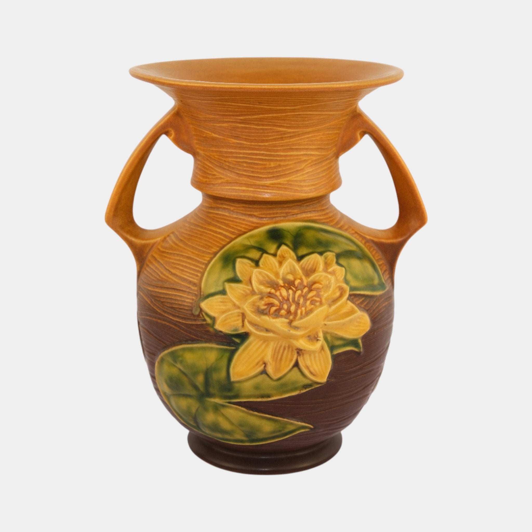 Roseville Water Lily Brown 1943 Vintage Art Pottery Ceramic Vase