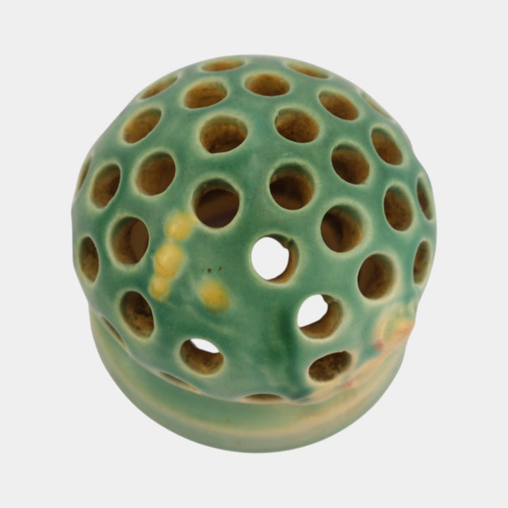 Roseville Ixia Green 1930 Vintage Art Pottery Ceramic Flower Frog 34