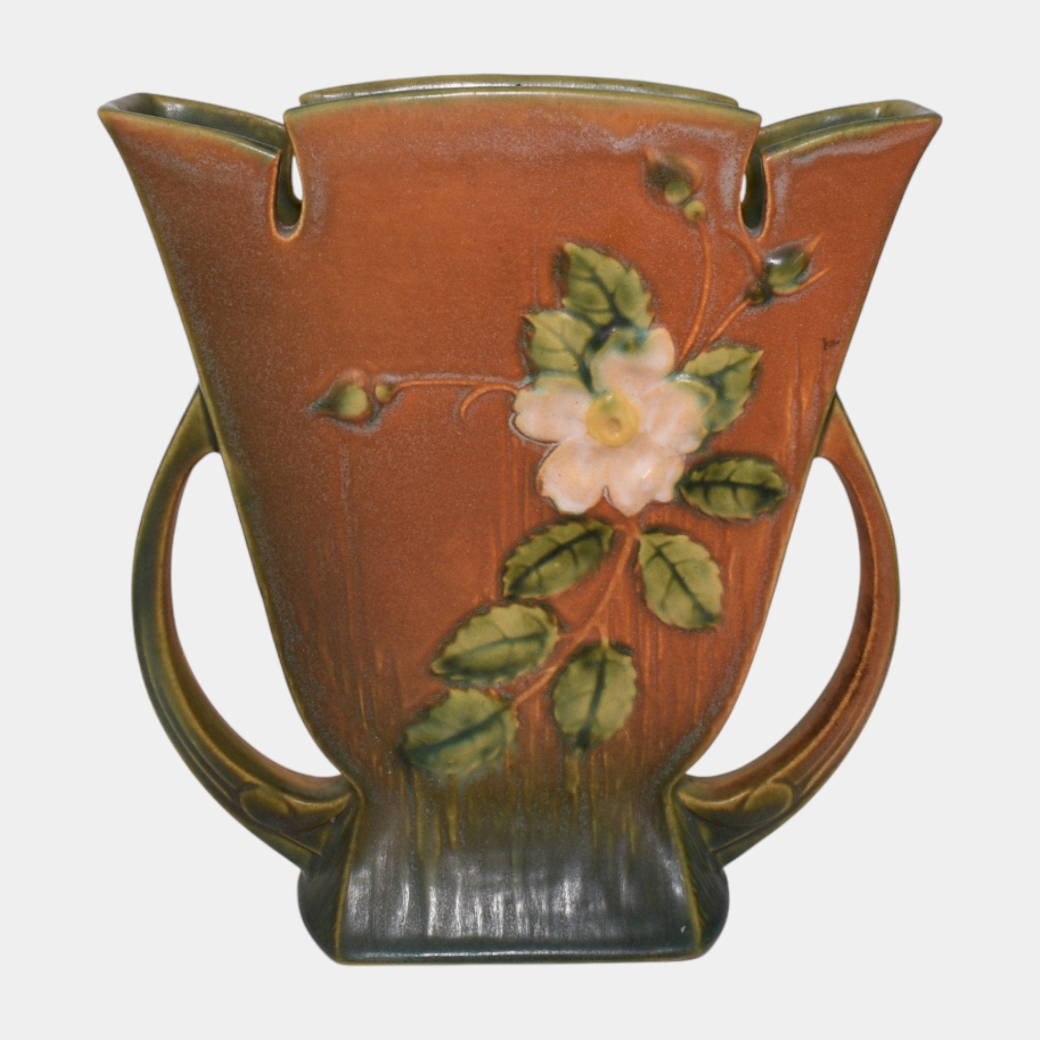 Roseville White Rose Brown 1940 Mid Century Modern Pottery Ceramic
