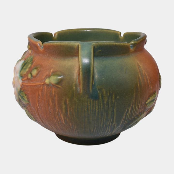 Roseville White Rose Brown 1940 Vintage Art Pottery Jardiniere 653-4
