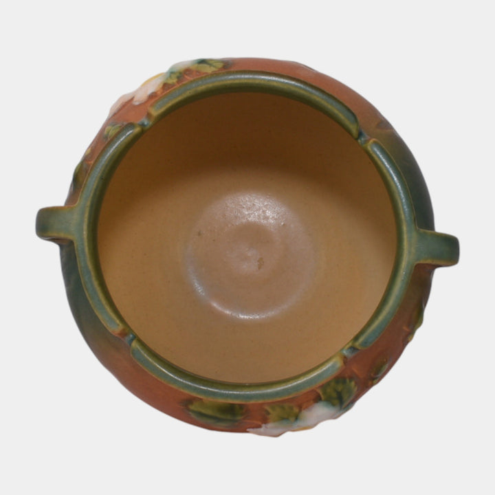 Roseville White Rose Brown 1940 Vintage Art Pottery Jardiniere 653-4