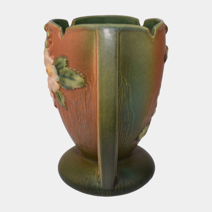 Roseville White Rose Brown 1940 Mid Century Modern Pottery Ceramic Vase 983-7