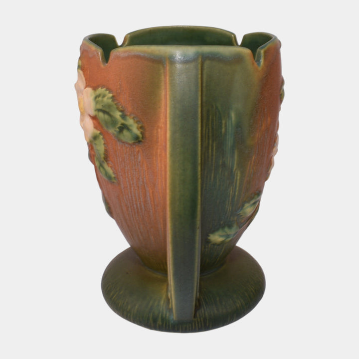 Roseville White Rose Brown 1940 Mid Century Modern Pottery Ceramic Vase 983-7