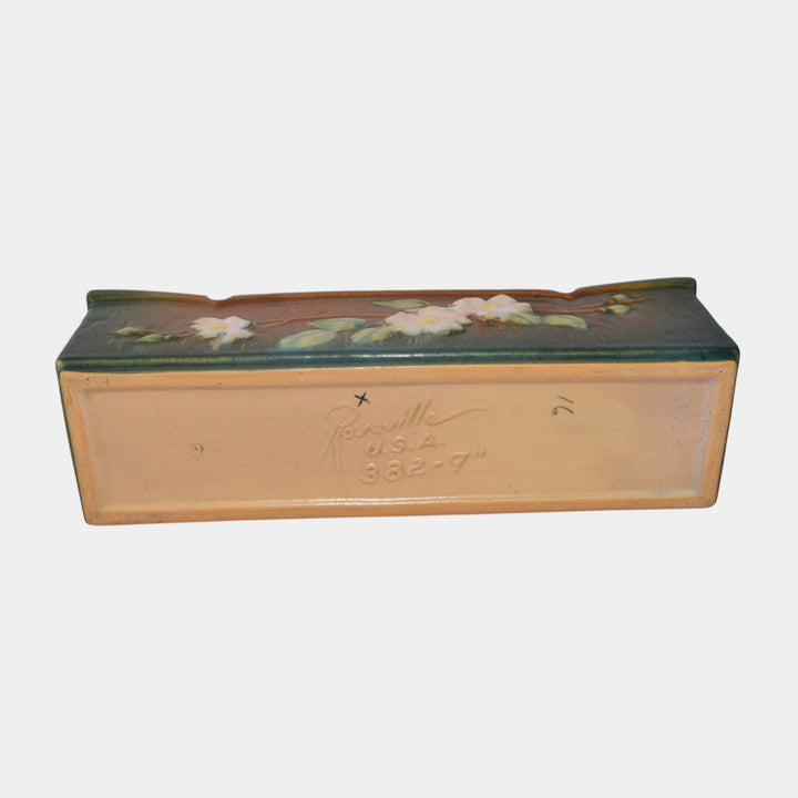 Roseville White Rose Brown 1940 Vintage Pottery Ceramic Window Box Planter 382-9