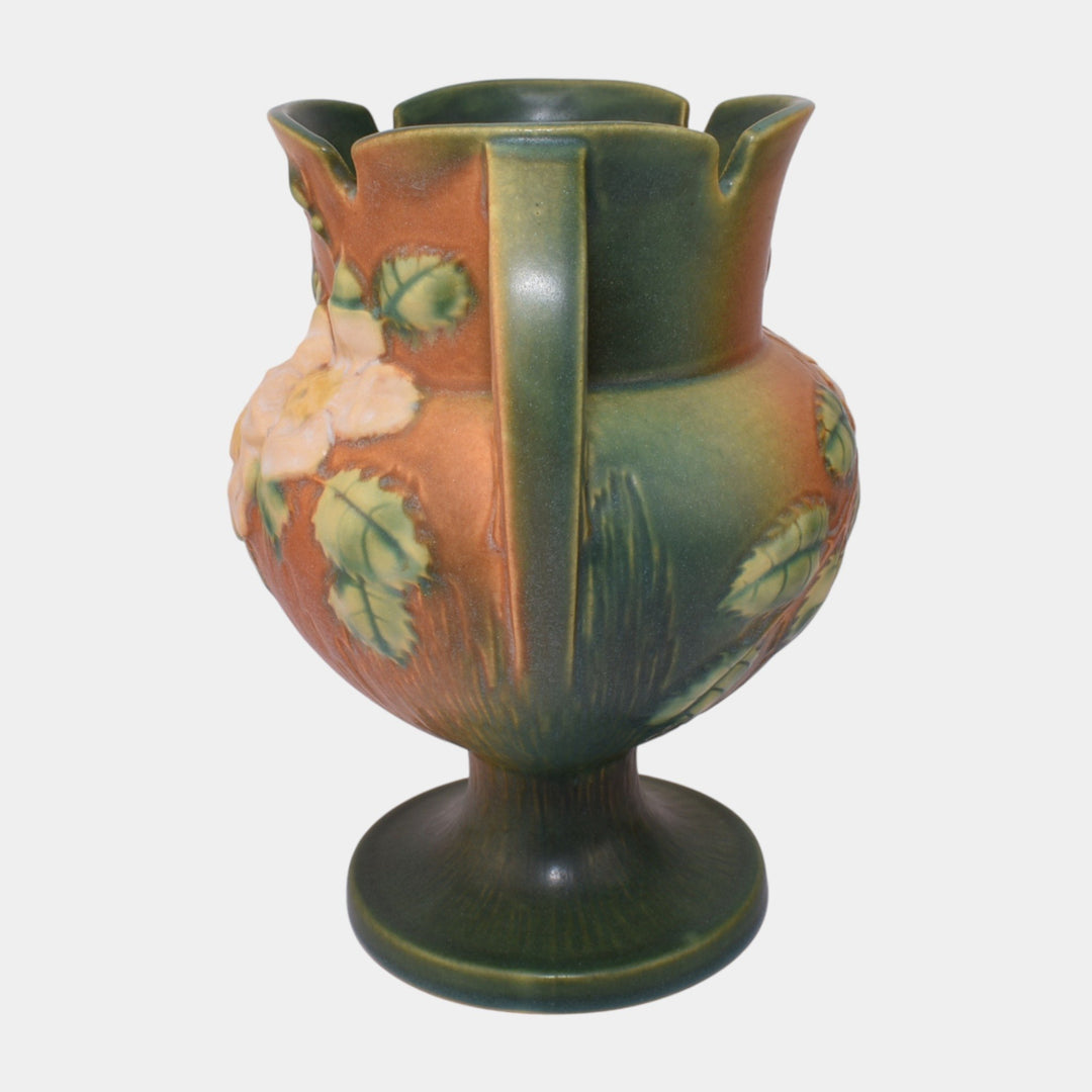 Roseville White Rose Brown 1940 Mid Century Modern Pottery Ceramic Vase 147-8