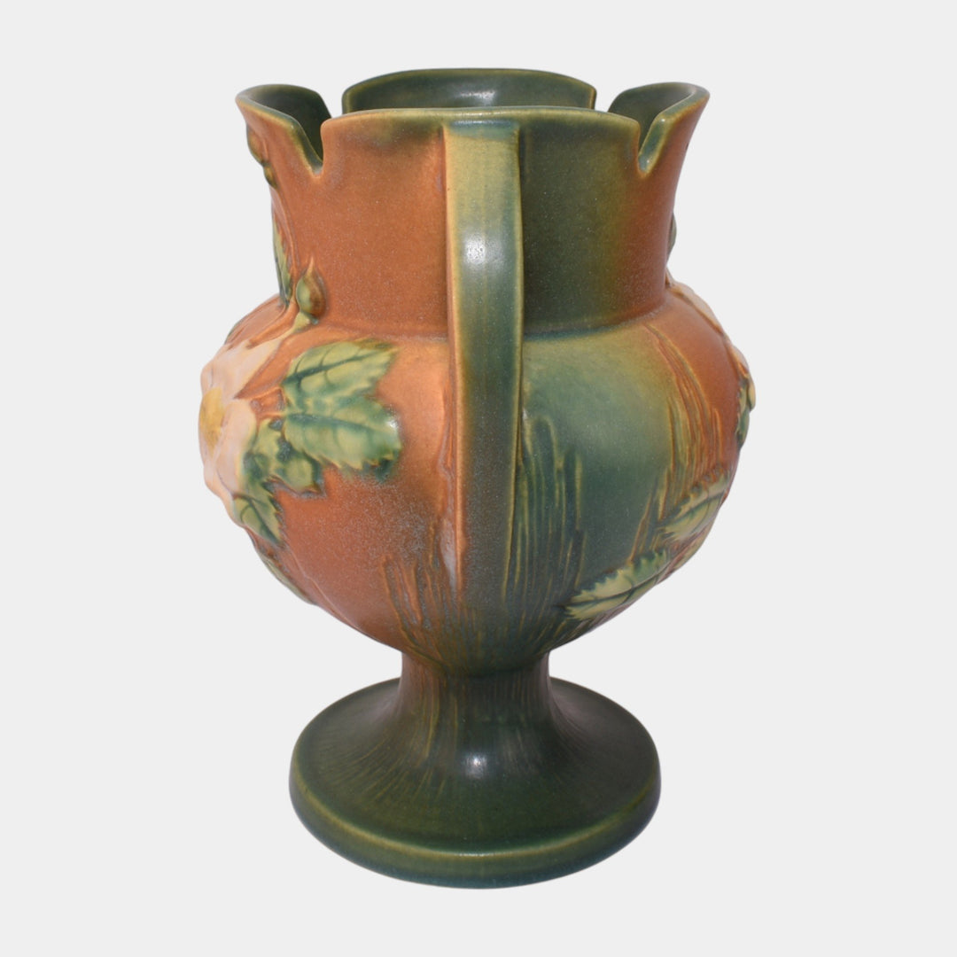 Roseville White Rose Brown 1940 Mid Century Modern Pottery Ceramic Vase 147-8