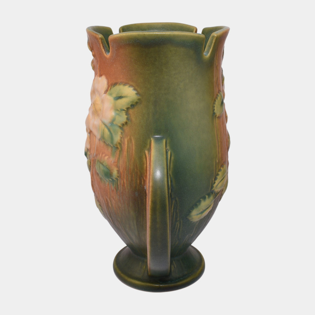 Roseville White Rose Brown 1940 Vintage Art Deco Pottery Ceramic Vase 986-9