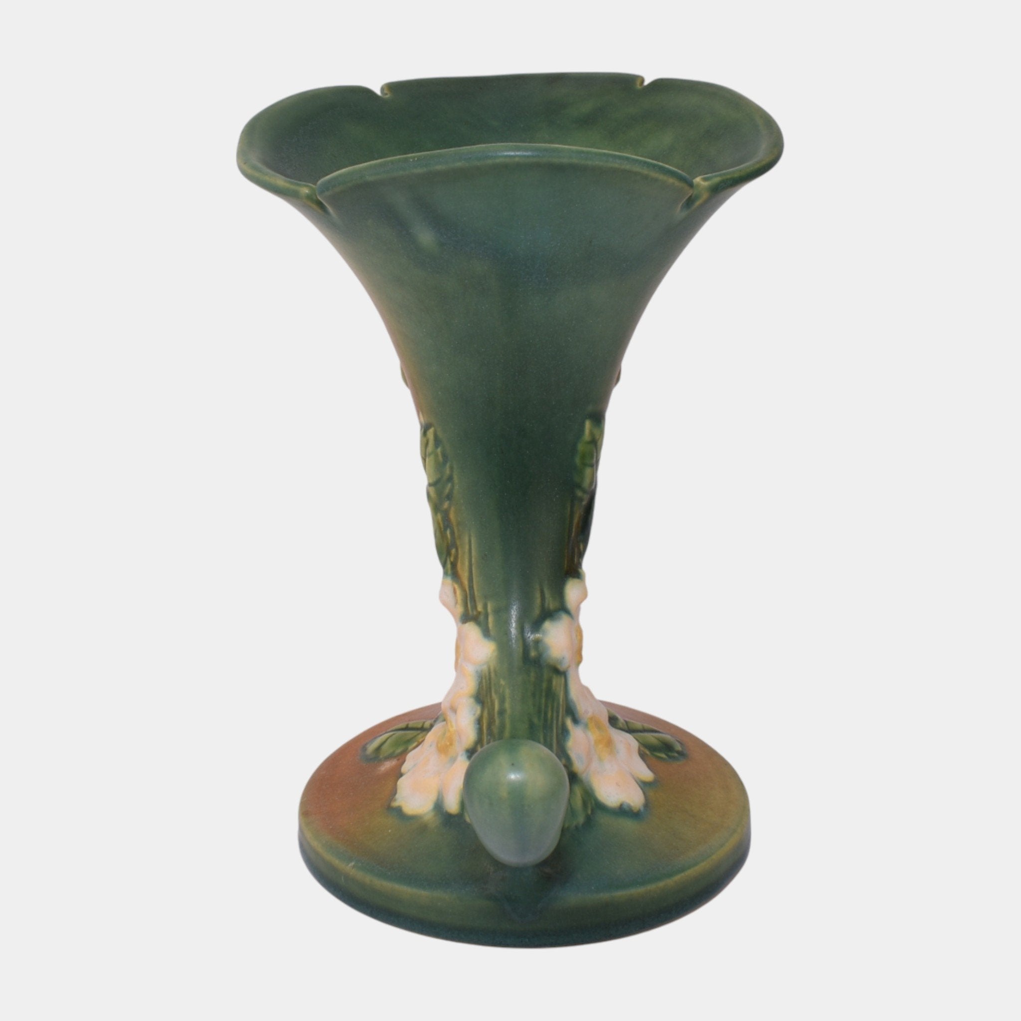 Roseville White Rose Brown 1940 Vintage Pottery Ceramic Cornucopia