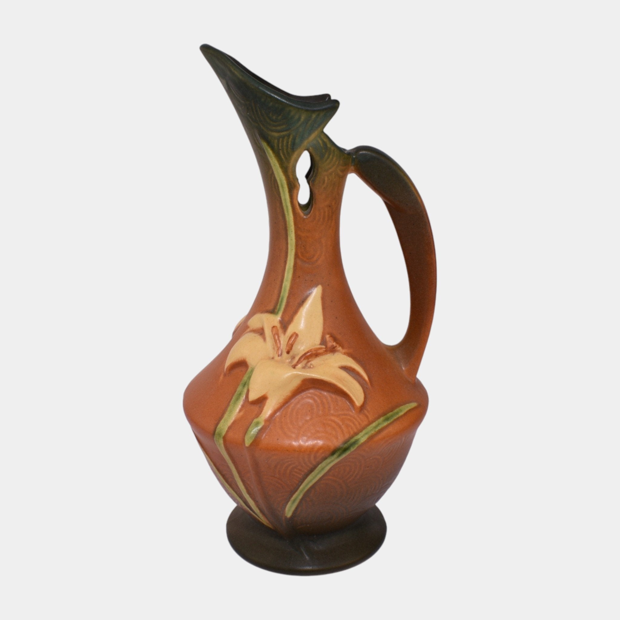 Roseville Pottery Zephyr Lily 1946 Brown Mid Century Modern Ewer