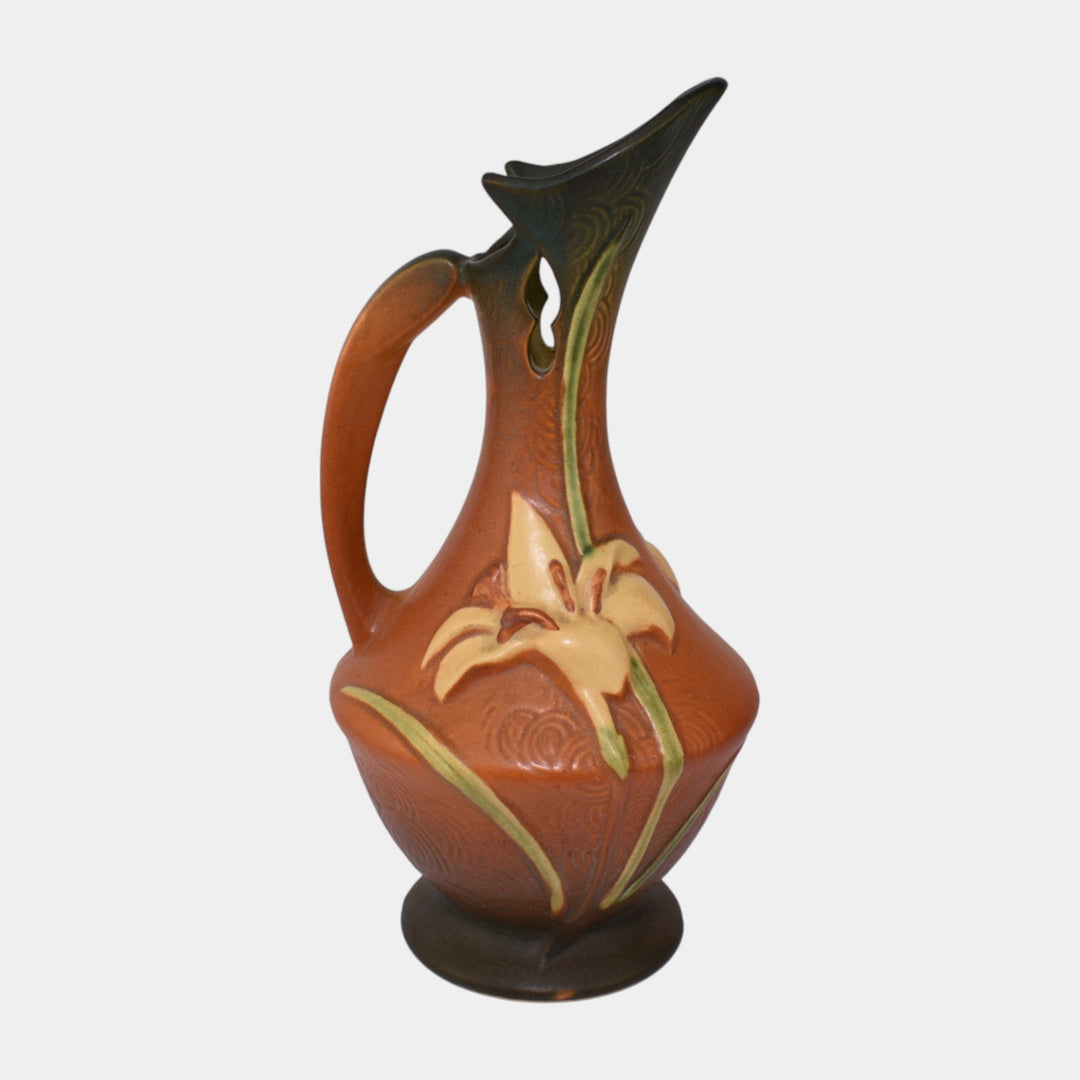 Roseville Pottery Zephyr Lily 1946 Brown Mid Century Modern Ewer 23-10