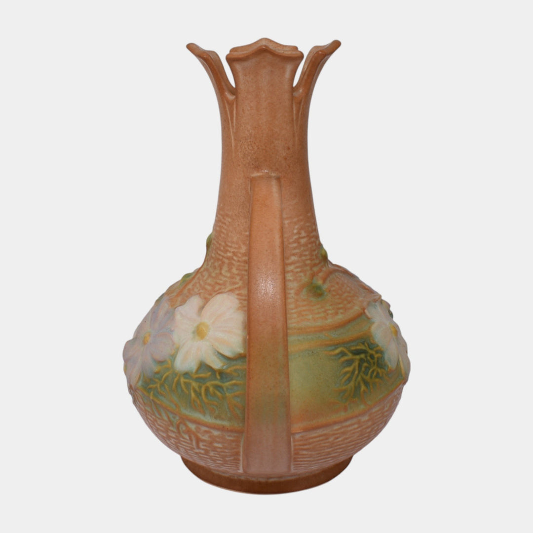Roseville Cosmos Tan 1939 Vintage Art Deco Pottery Handled Ceramic Vase 948-7
