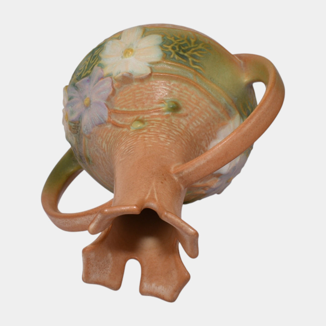 Roseville Cosmos Tan 1939 Vintage Art Deco Pottery Handled Ceramic Vase 948-7