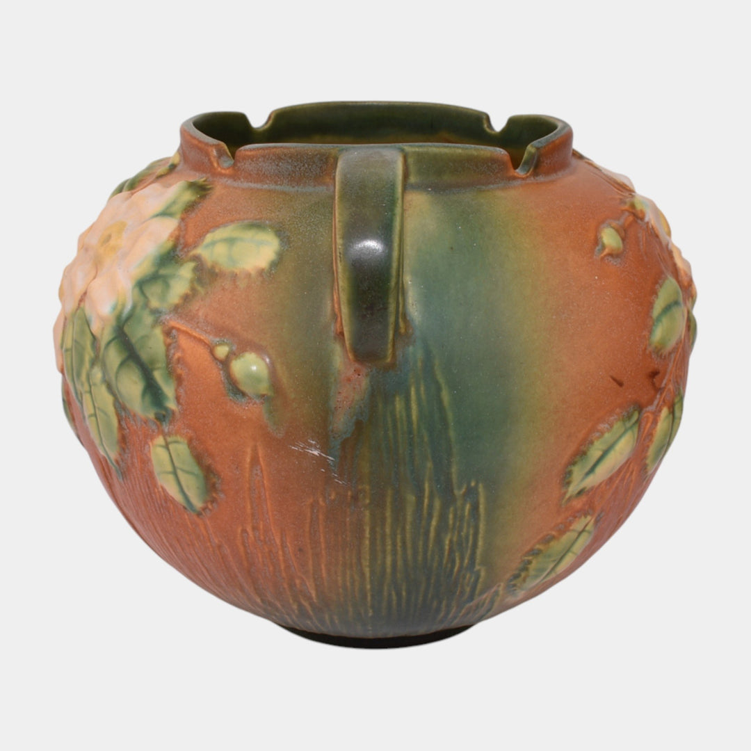 Roseville White Rose Brown 1940 Mid Century Modern Pottery Planter Bowl 388-7 - Just Art Pottery
