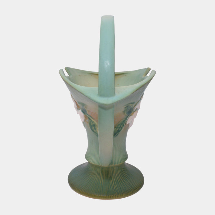 Roseville Gardenia Green 1950 Mid Century Modern Art Pottery Basket 609-10