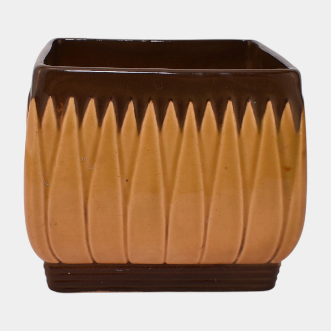 Roseville Lotus Brown 1952 Vintage Art Pottery Square Ceramic Planter L9-4