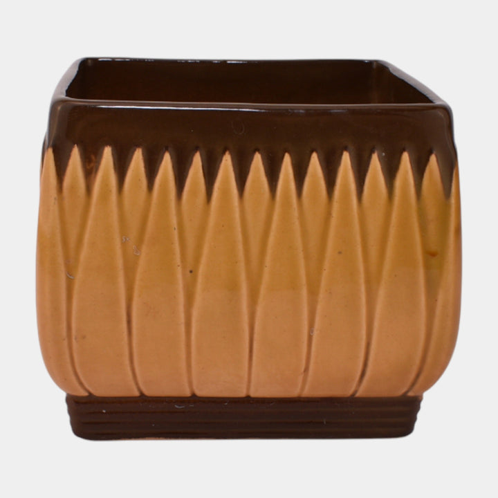 Roseville Lotus Brown 1952 Vintage Art Pottery Square Ceramic Planter L9-4