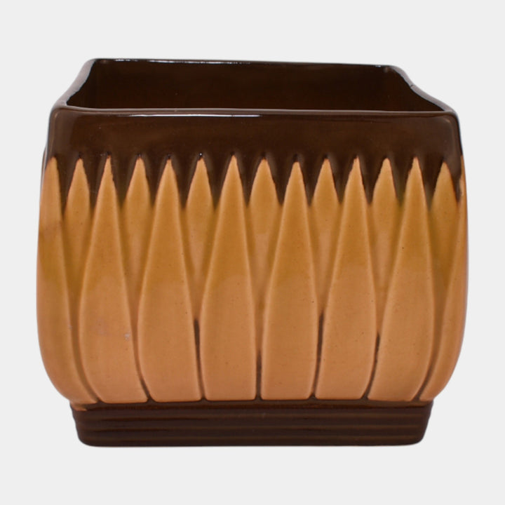 Roseville Lotus Brown 1952 Vintage Art Pottery Square Ceramic Planter L9-4