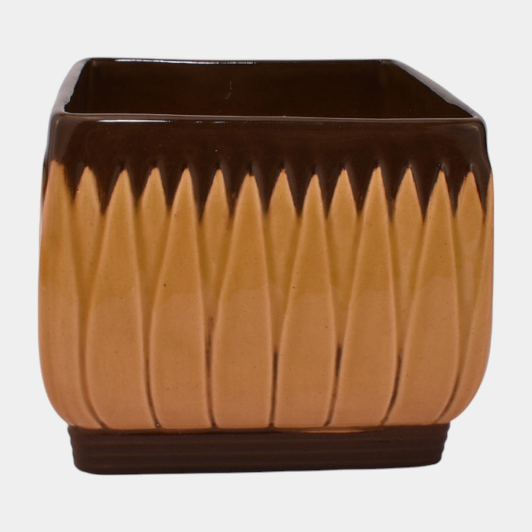 Roseville Lotus Brown 1952 Vintage Art Pottery Square Ceramic Planter L9-4