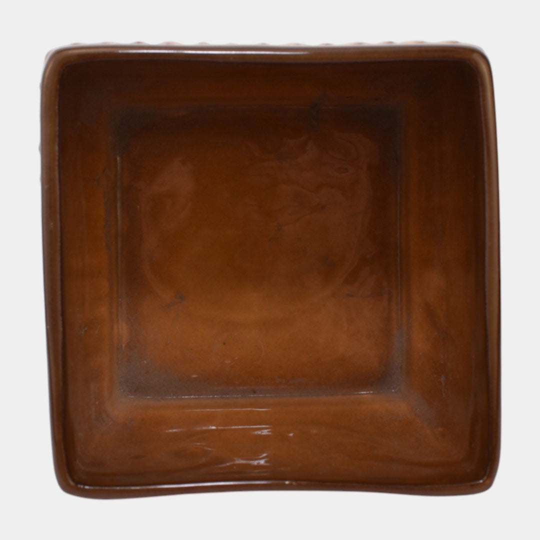 Roseville Lotus Brown 1952 Vintage Art Pottery Square Ceramic Planter L9-4
