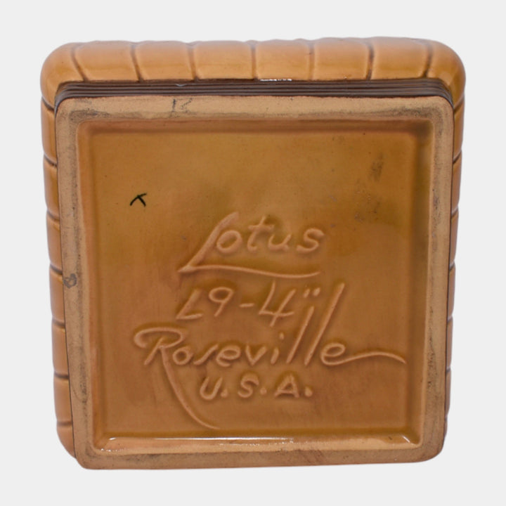 Roseville Lotus Brown 1952 Vintage Art Pottery Square Ceramic Planter L9-4