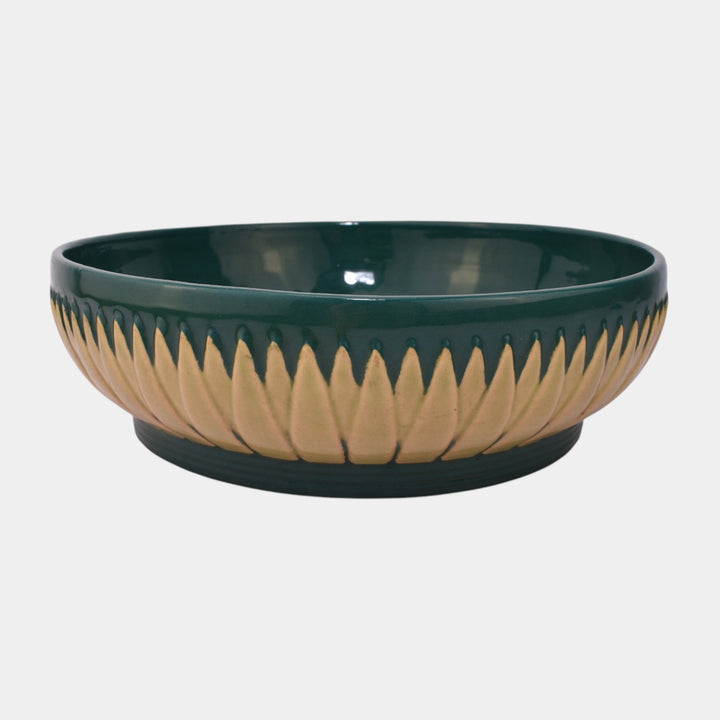 Roseville Lotus Green 1952 Vintage Mid Century Modern Pottery Ceramic Bowl L6-9